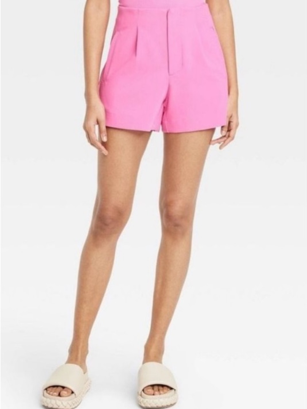 NEW - High-Waist Pink Pleated Shorts